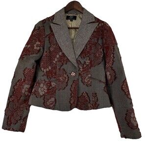 Y2K Dark Academia Romantic Floral Burnout Wool Tailored Blazer True Meaning SZ 8